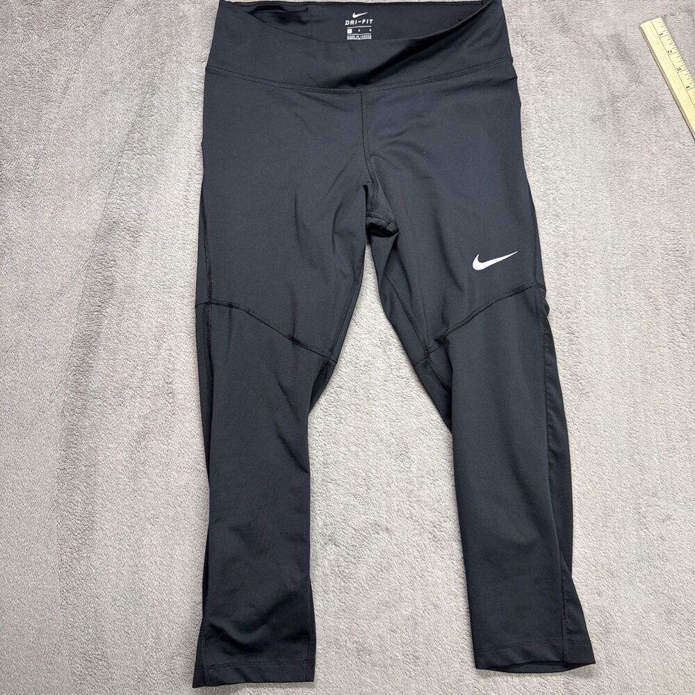 Nike Women's Power Victory Black Capri Legging (933812-010) Size L GUC Mesh/calf